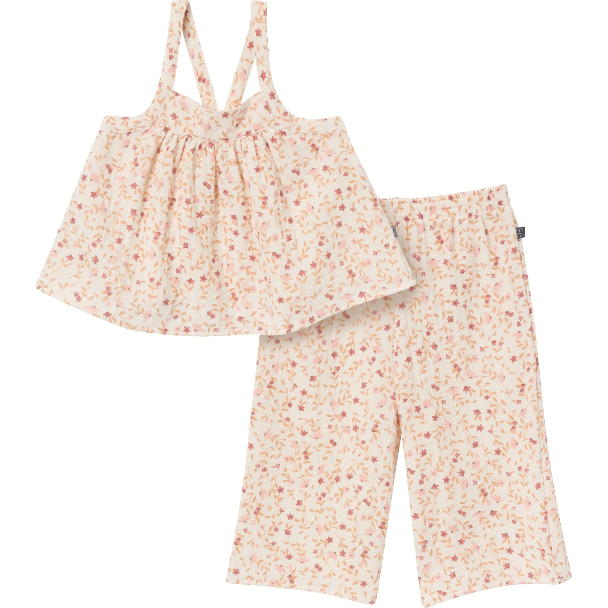 2-Piece Infant & Toddler Girls Beige Vine Floral Cropped Pants Set