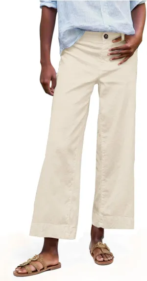 2025 Women's Casual Cotton Linen Capri Pants - Elastic Waist Button Nine-Tenths Trousers, Comfortable Summer Cropped