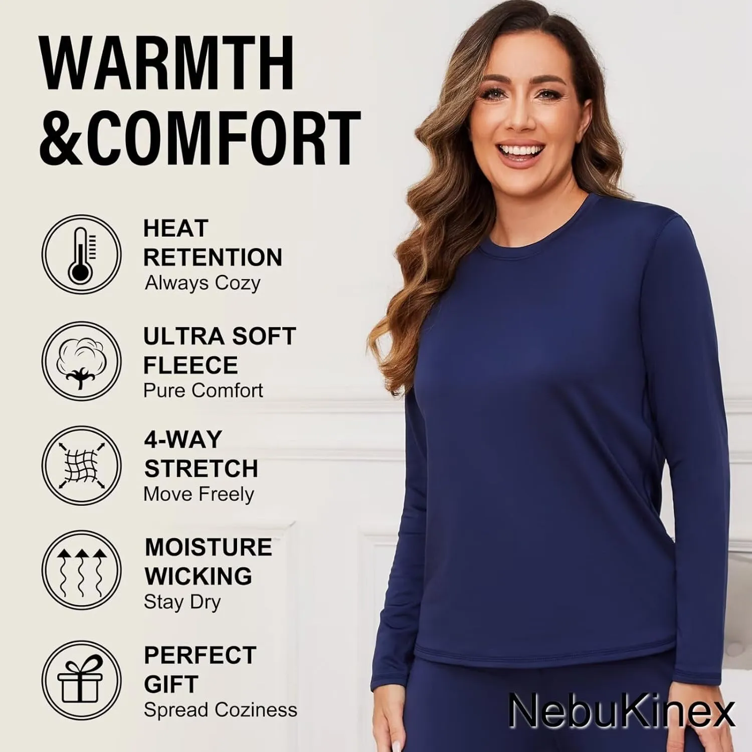 5 Pack Long Sleeve Thermal Shirts for Women Ultra Soft Fleece-Lined Crew Neck Workout Baselayer Tops