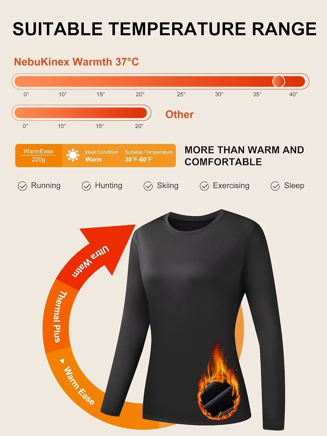 5 Pack Long Sleeve Thermal Shirts for Women Ultra Soft Fleece-Lined Crew Neck Workout Baselayer Tops