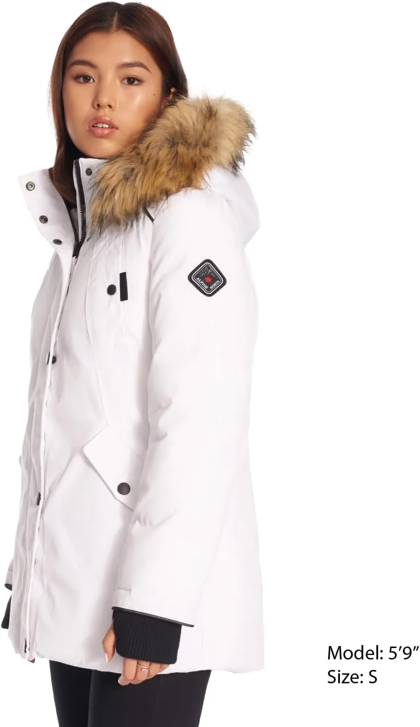 ALPINE NORTH Glacier Womens Vegan Down Winter Coat with Faux Fur Hood - Parka Jacket for Women