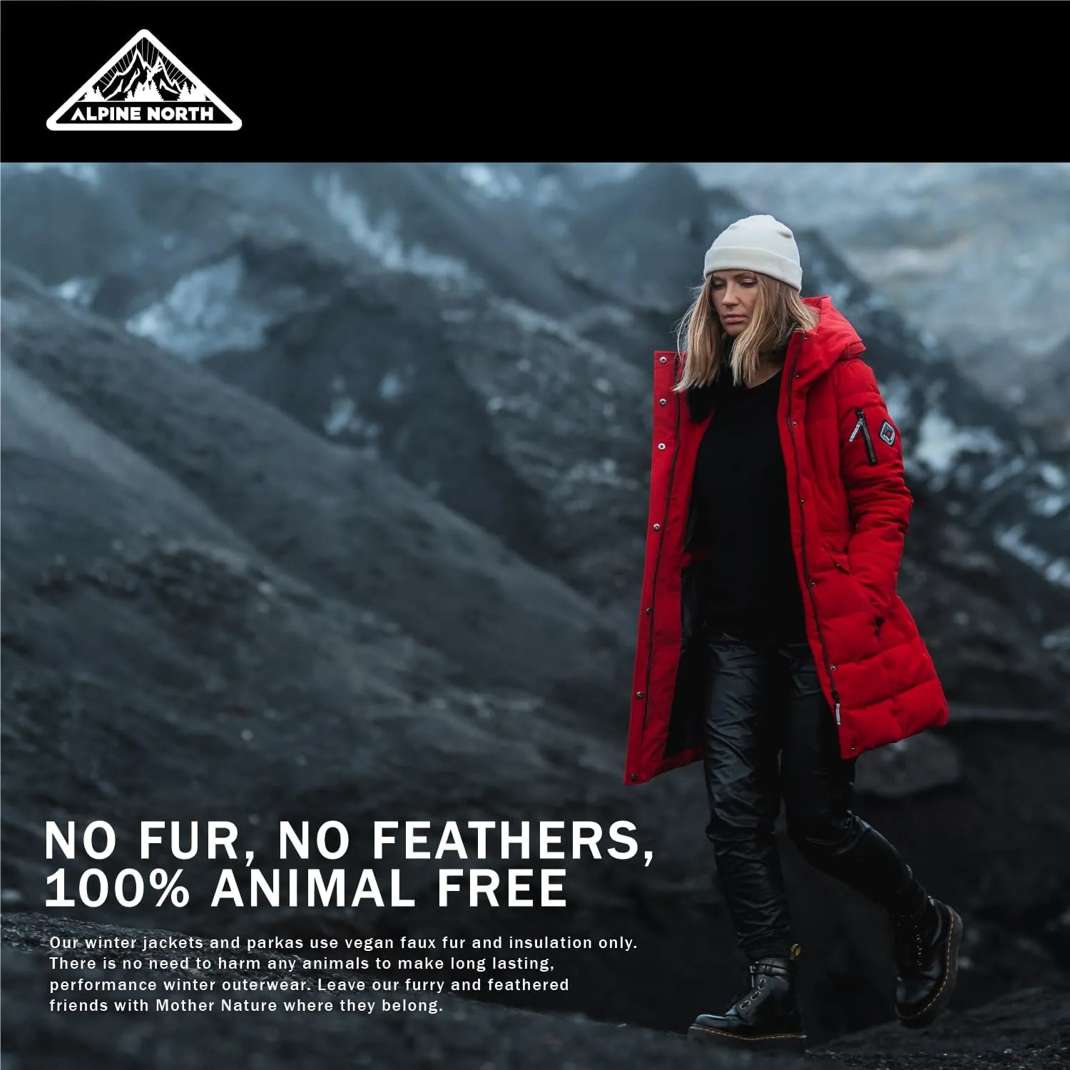 ALPINE NORTH Glacier Womens Vegan Down Winter Coat with Faux Fur Hood - Parka Jacket for Women