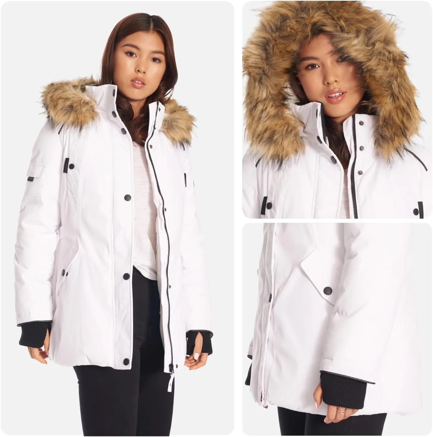 ALPINE NORTH Glacier Womens Vegan Down Winter Coat with Faux Fur Hood - Parka Jacket for Women