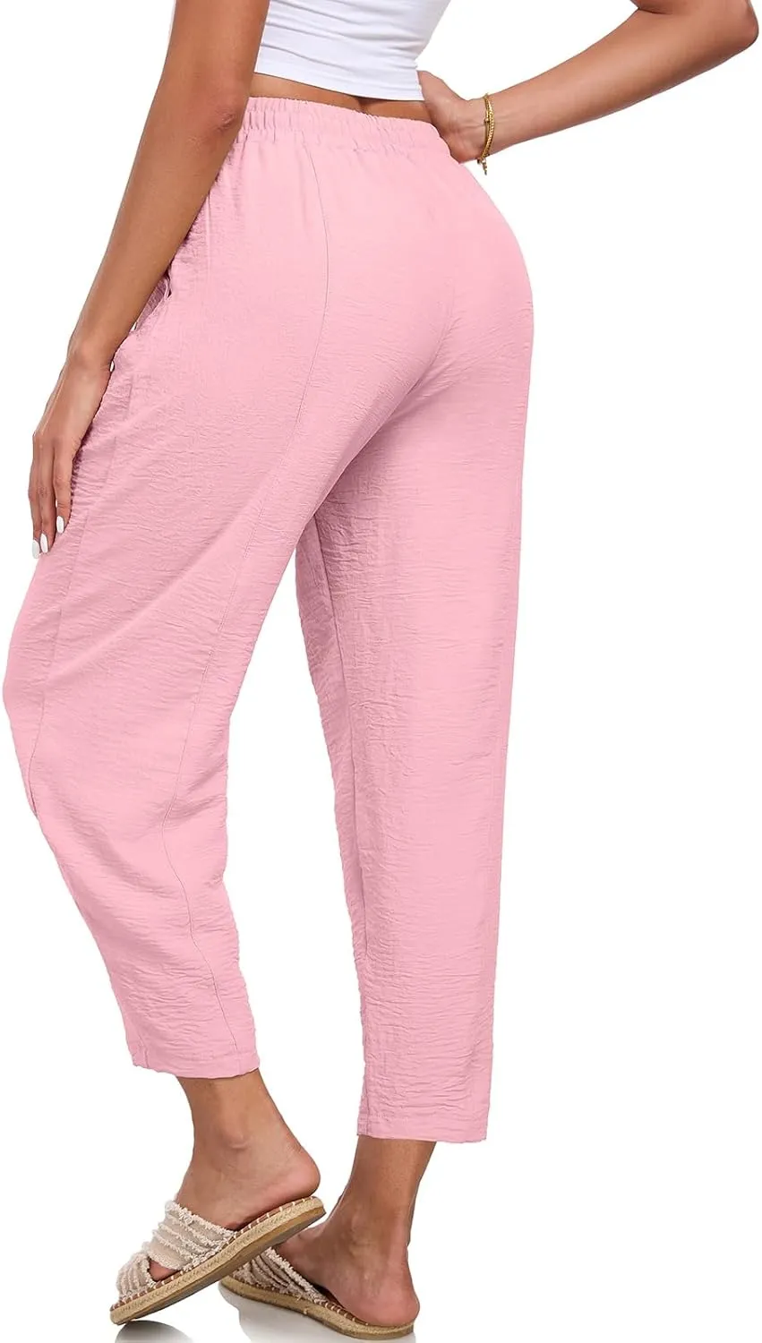 ALSOGO Womens High Waisted Baggy Pants Casual Ankle Length Pants Palazzo Trousers Slacks with Pockets Summer
