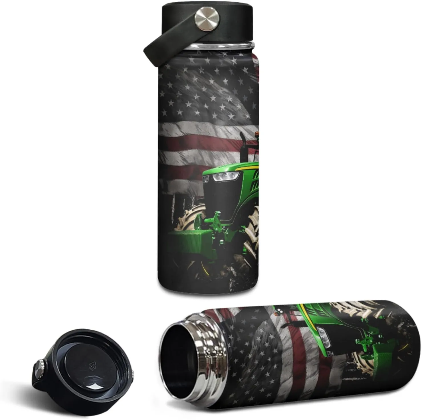 American Flag Boys Backpack 3-Pcs Set for Kids Tractor Book Bag with Lunch Box Water Bottle for Age 3-7 Children Bookbag 17 Inch Daypack for Back to School