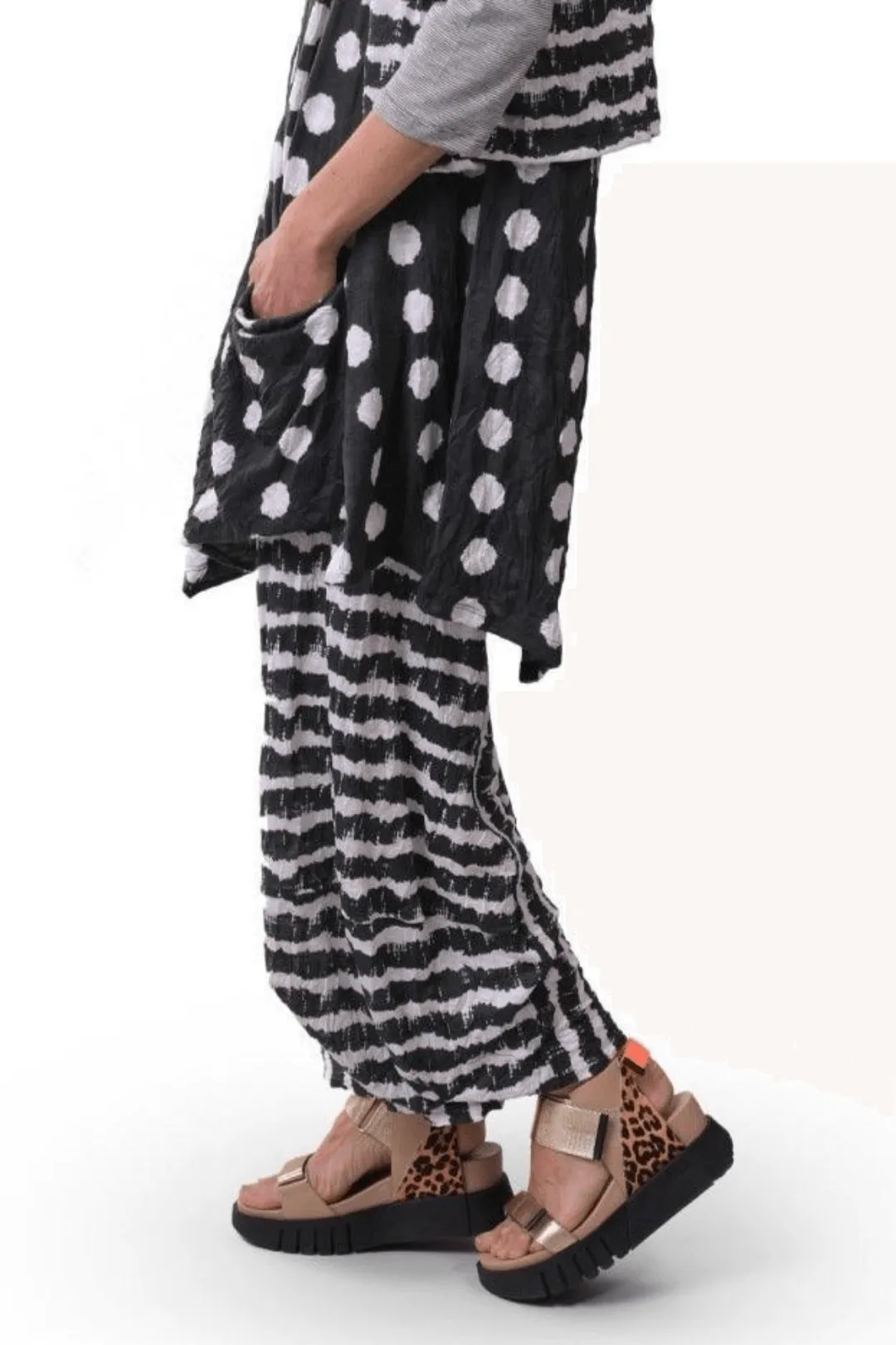 Ash Crinkle Punto Pants, Charcoal