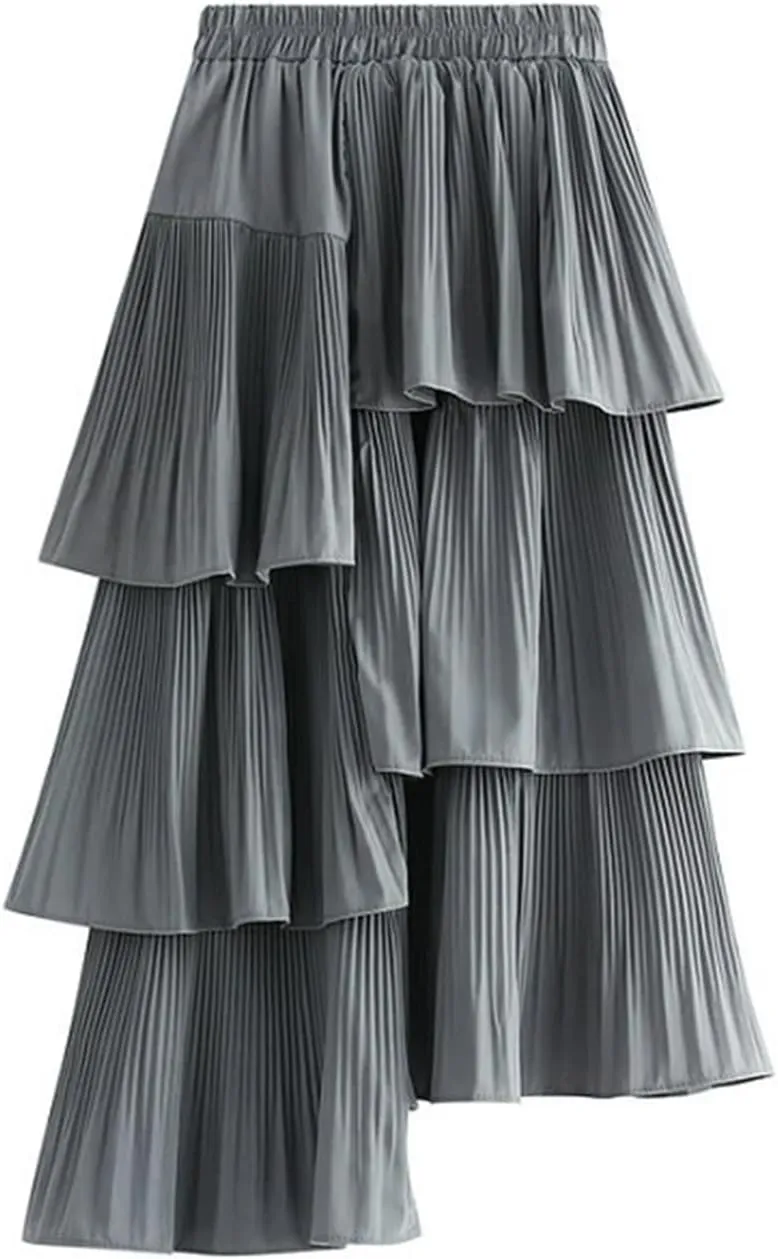Asymmetric Pleated Cake Skirt Women's Versatile Medium and Long Ruffle Irregular Skirts