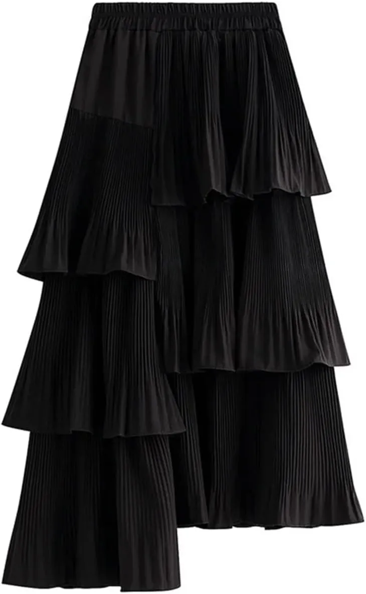 Asymmetric Pleated Cake Skirt Women's Versatile Medium and Long Ruffle Irregular Skirts