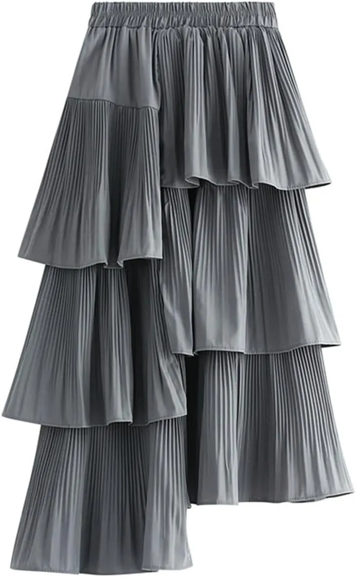 Asymmetric Pleated Cake Skirt Women's Versatile Medium and Long Ruffle Irregular Skirts