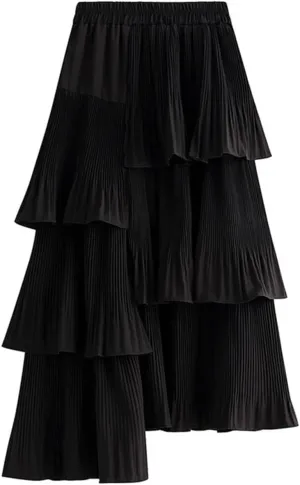 Asymmetric Pleated Cake Skirt Women's Versatile Medium and Long Ruffle Irregular Skirts