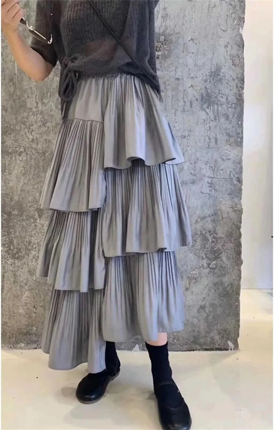 Asymmetric Pleated Cake Skirt Women's Versatile Medium and Long Ruffle Irregular Skirts