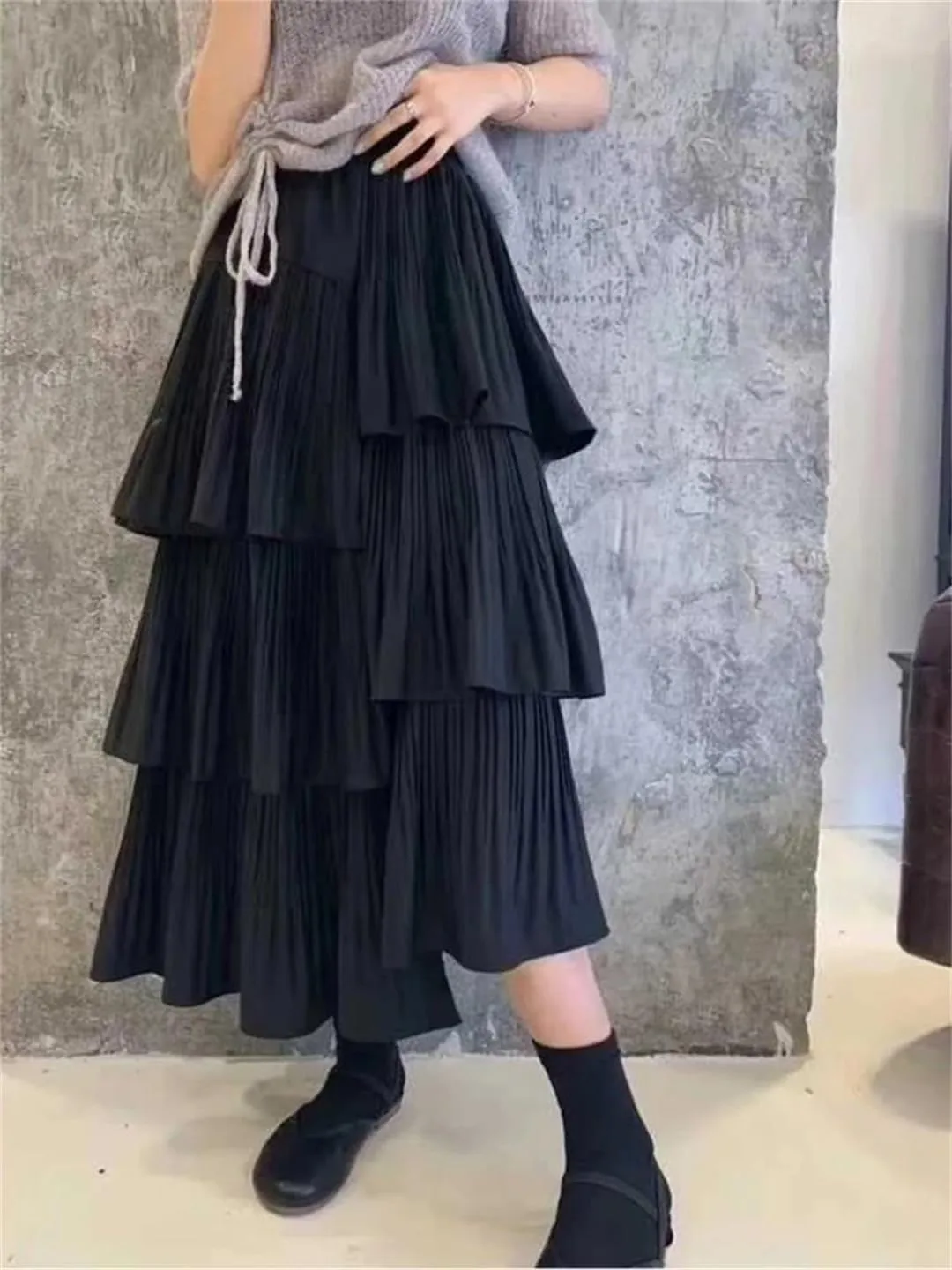 Asymmetric Pleated Cake Skirt Women's Versatile Medium and Long Ruffle Irregular Skirts
