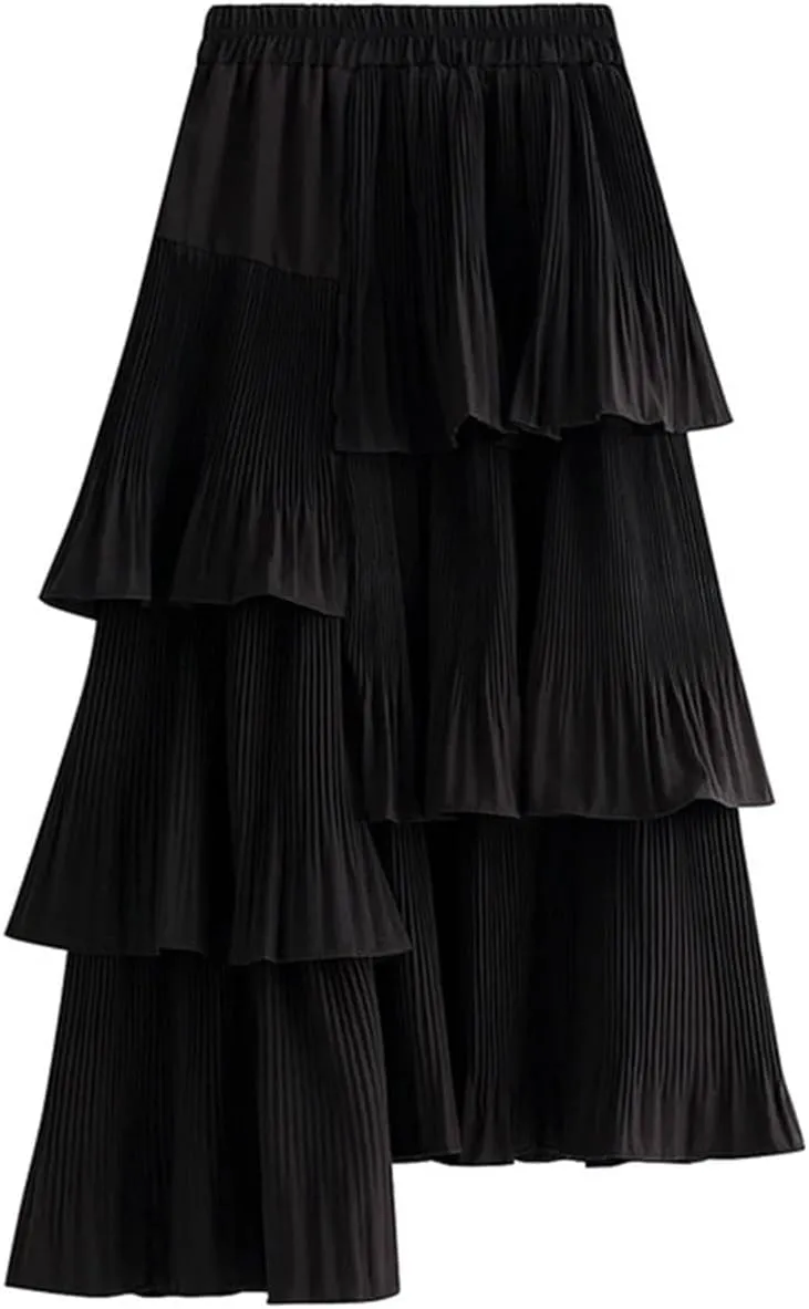 Asymmetric Pleated Cake Skirt Women's Versatile Medium and Long Ruffle Irregular Skirts