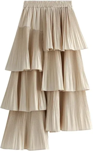 Asymmetric Pleated Cake Skirt Women's Versatile Medium and Long Ruffle Irregular Skirts