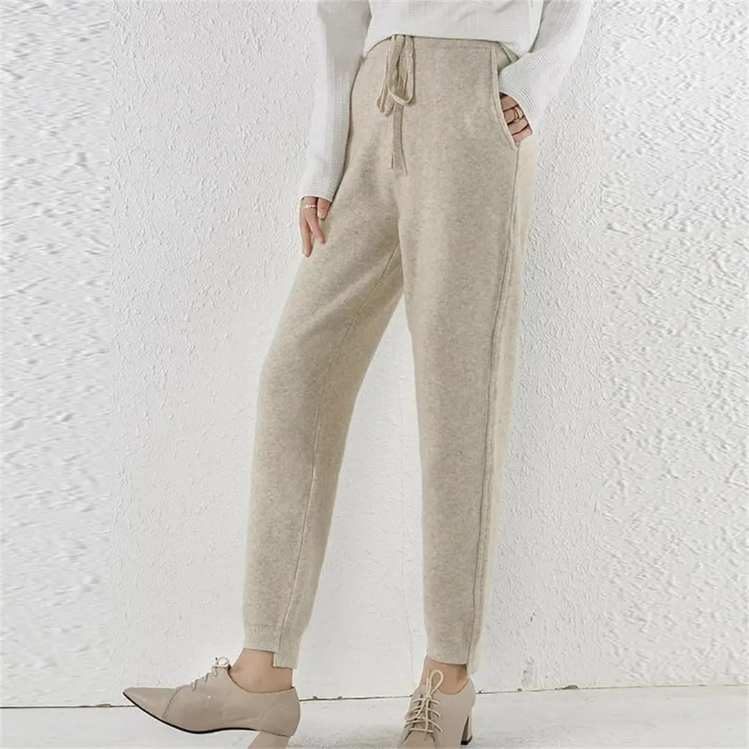 Autumn Women's Cashmere Fashion Versatile Harem Pants Core Yarn Knitted Loose Leggings Belted Wool Pants