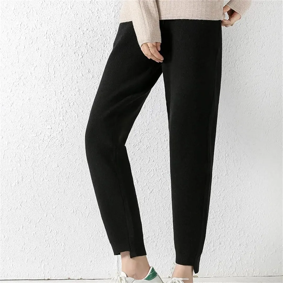 Autumn Women's Cashmere Fashion Versatile Harem Pants Core Yarn Knitted Loose Leggings Belted Wool Pants
