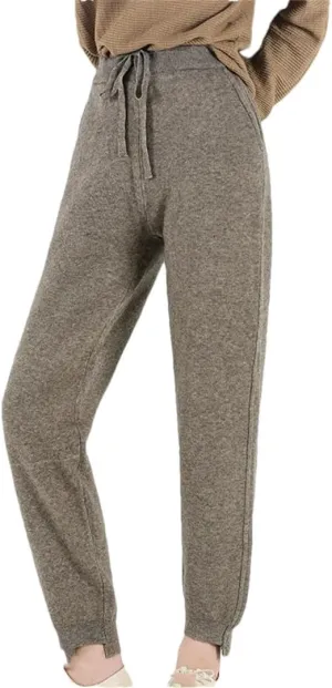 Autumn Women's Cashmere Fashion Versatile Harem Pants Core Yarn Knitted Loose Leggings Belted Wool Pants