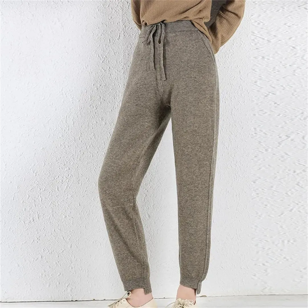 Autumn Women's Cashmere Fashion Versatile Harem Pants Core Yarn Knitted Loose Leggings Belted Wool Pants