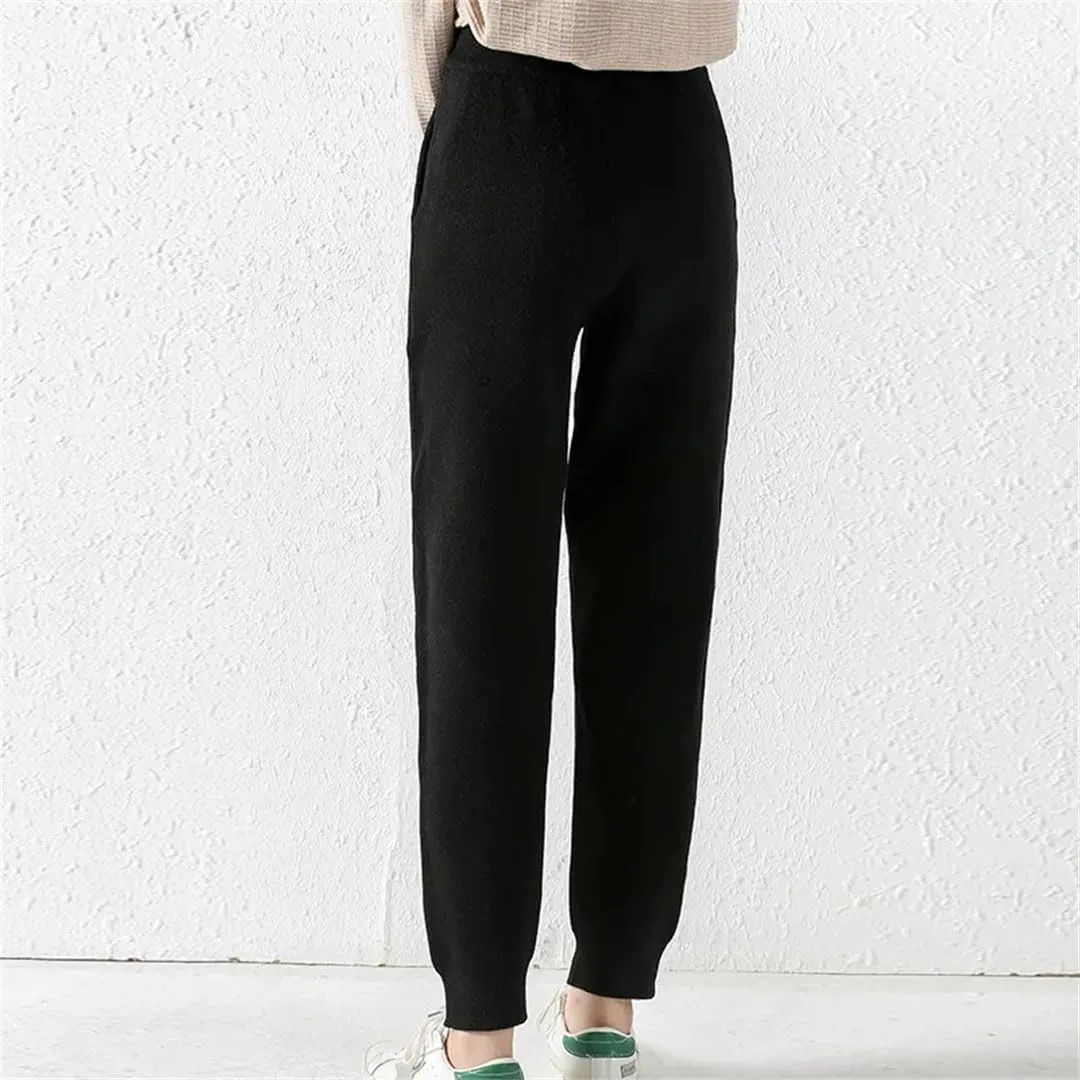 Autumn Women's Cashmere Fashion Versatile Harem Pants Core Yarn Knitted Loose Leggings Belted Wool Pants