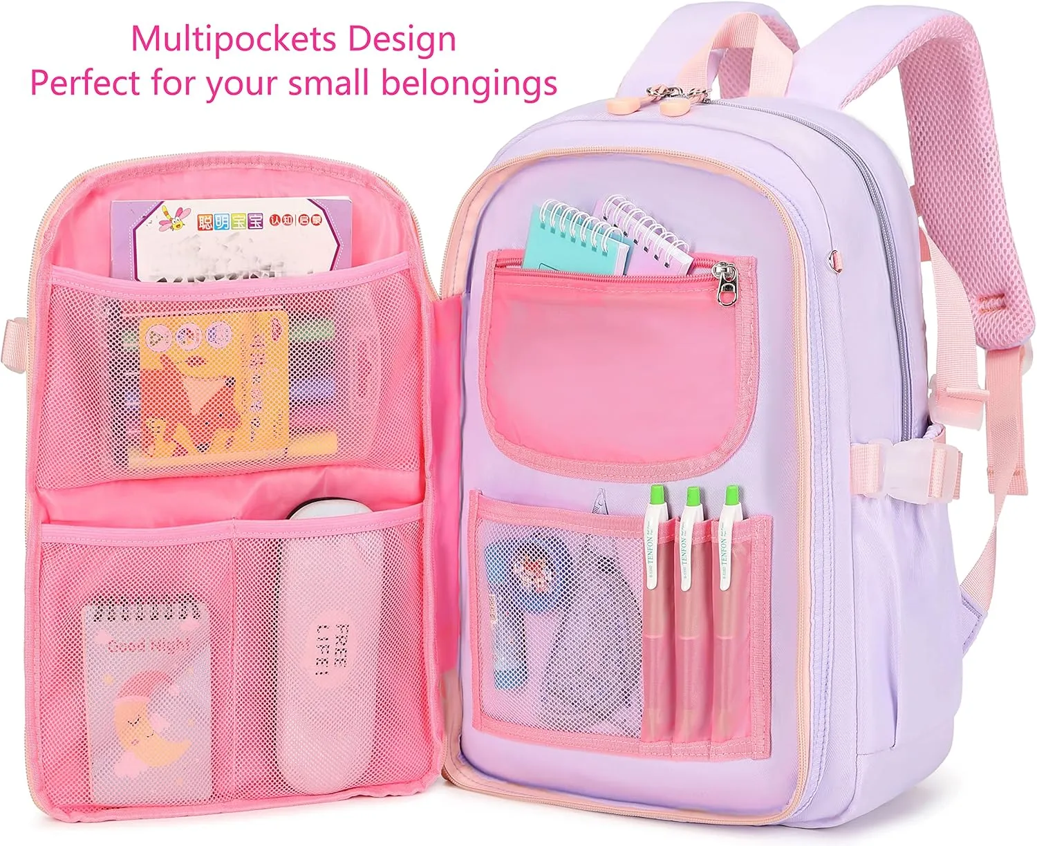 Backpack for Girls with Lunch Box, Kids School Backpack Elementary Knapsack Preschool Kindergarten BookBag Set Cute Bunny Daypack(Lunch Bag Sets Purple) Middle