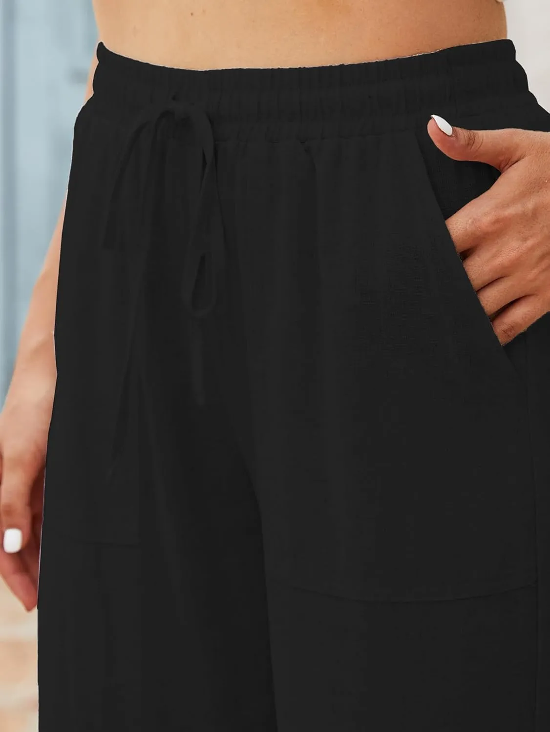 Beautiful Nomad Women's Linen Pants High Waisted Straight Pant Casual Flowy Wide Leg Drawstring Trousers with Pockets