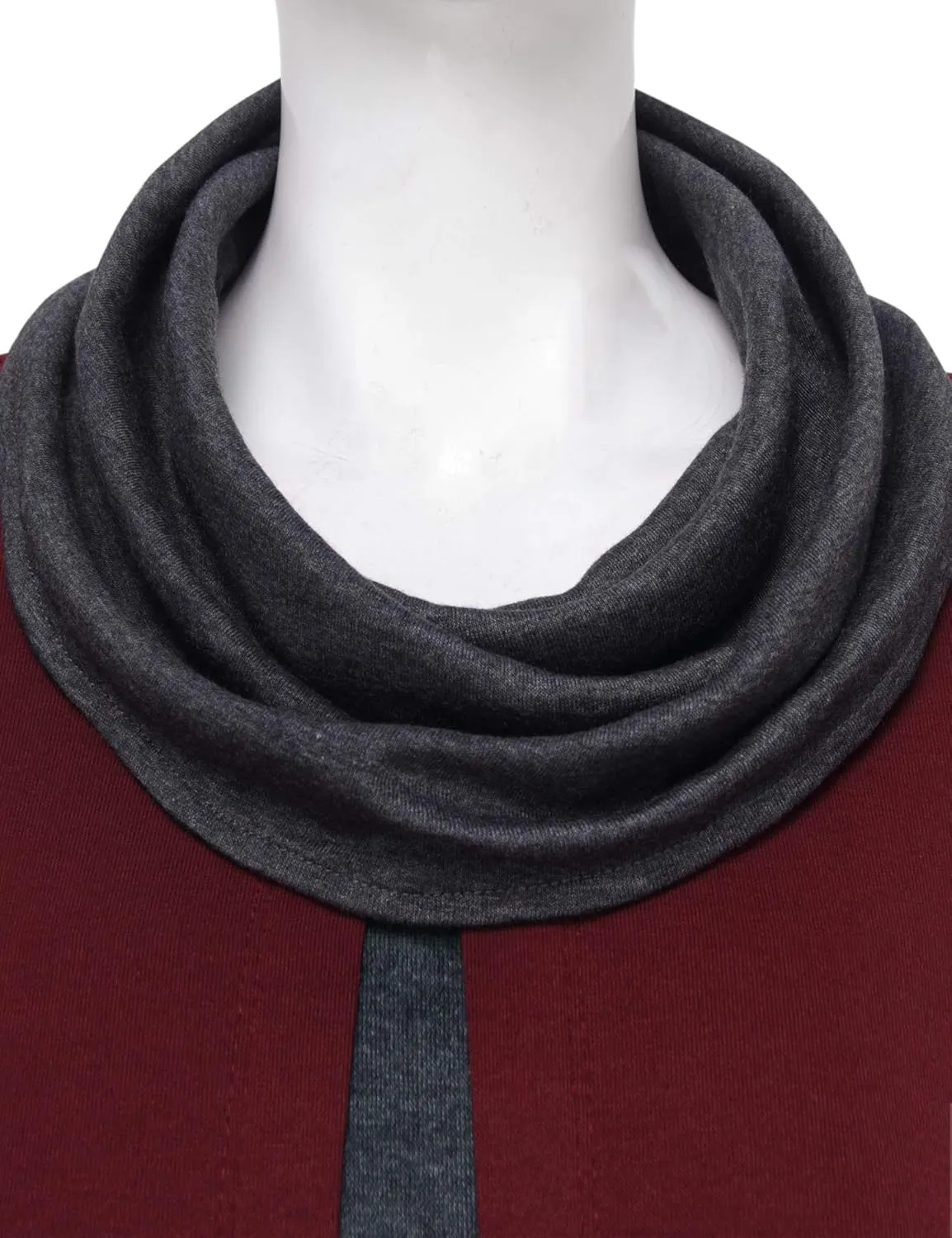 Bebonnie Womens Long Sleeve Cowl Neck Warm Splicing Tunic Tops with Buttons