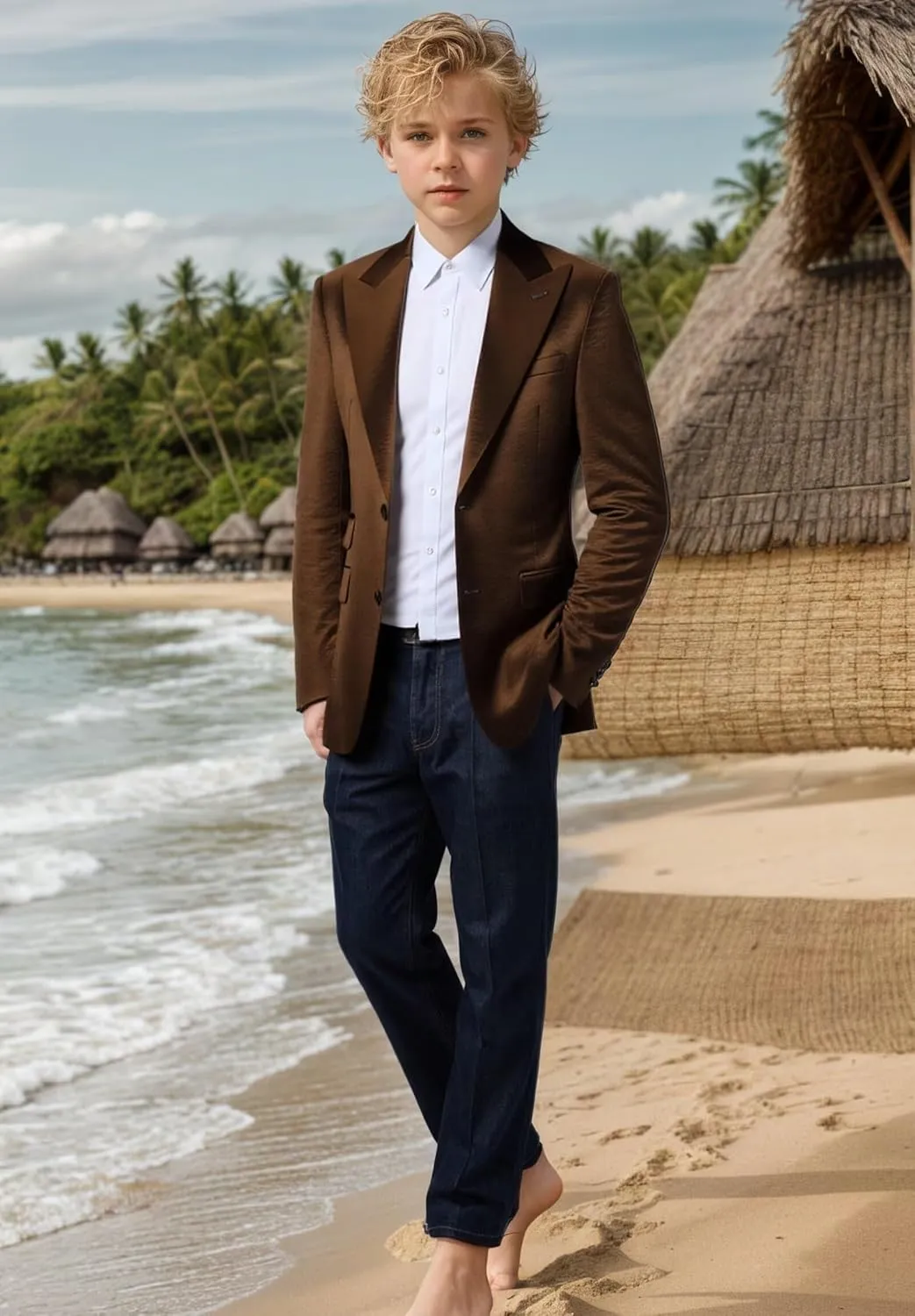 Bofan Boys Satin Blazer Retro Suit Jackets for Boy Outwear Sports Coat Fashion Summer Wedding Outfit