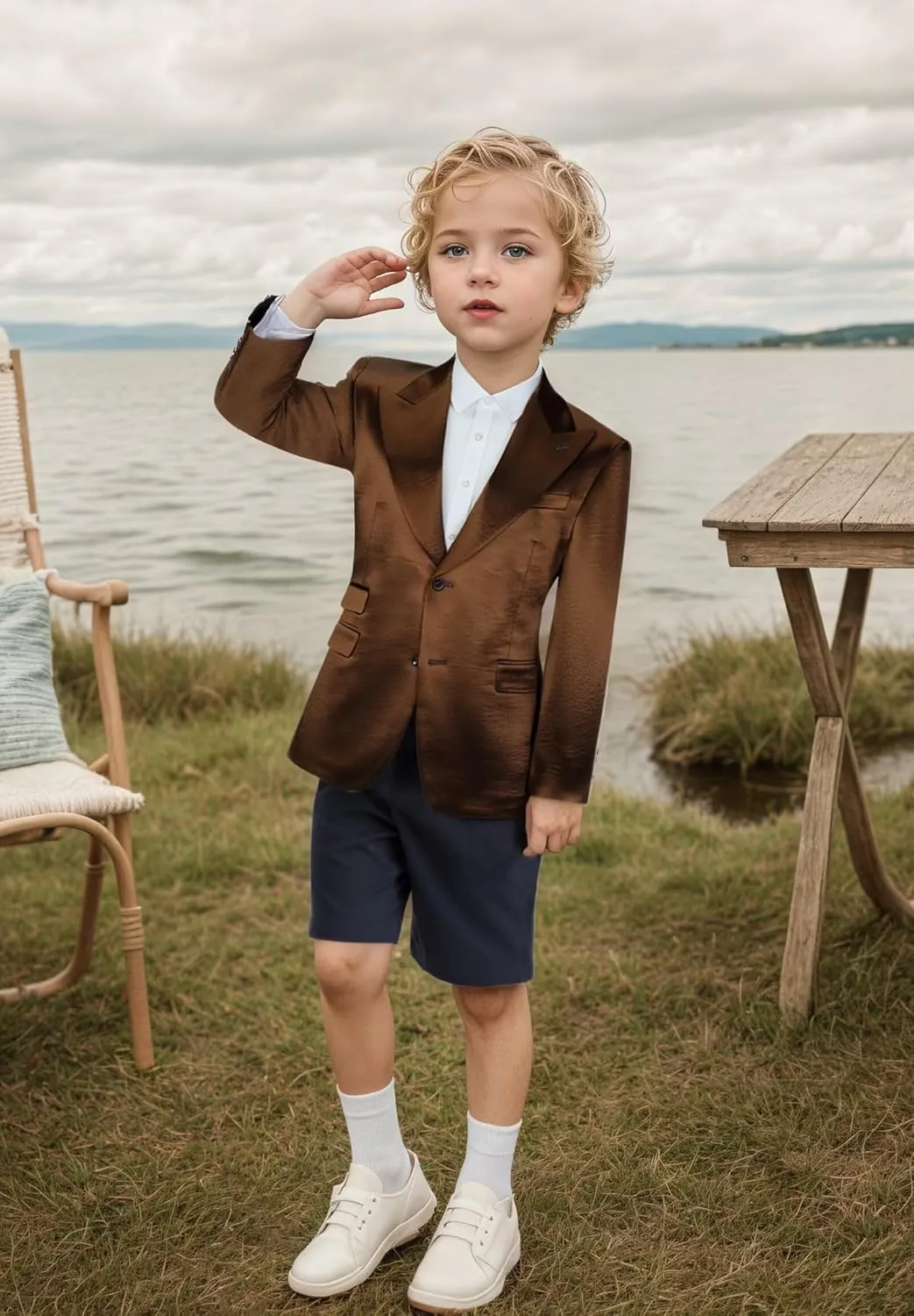 Bofan Boys Satin Blazer Retro Suit Jackets for Boy Outwear Sports Coat Fashion Summer Wedding Outfit
