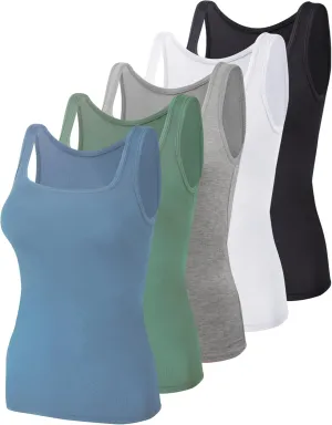 BQTQ 5 Pack Women's Tank Tops Square Neck Sleeveless Ladies Tank Top Undershirts