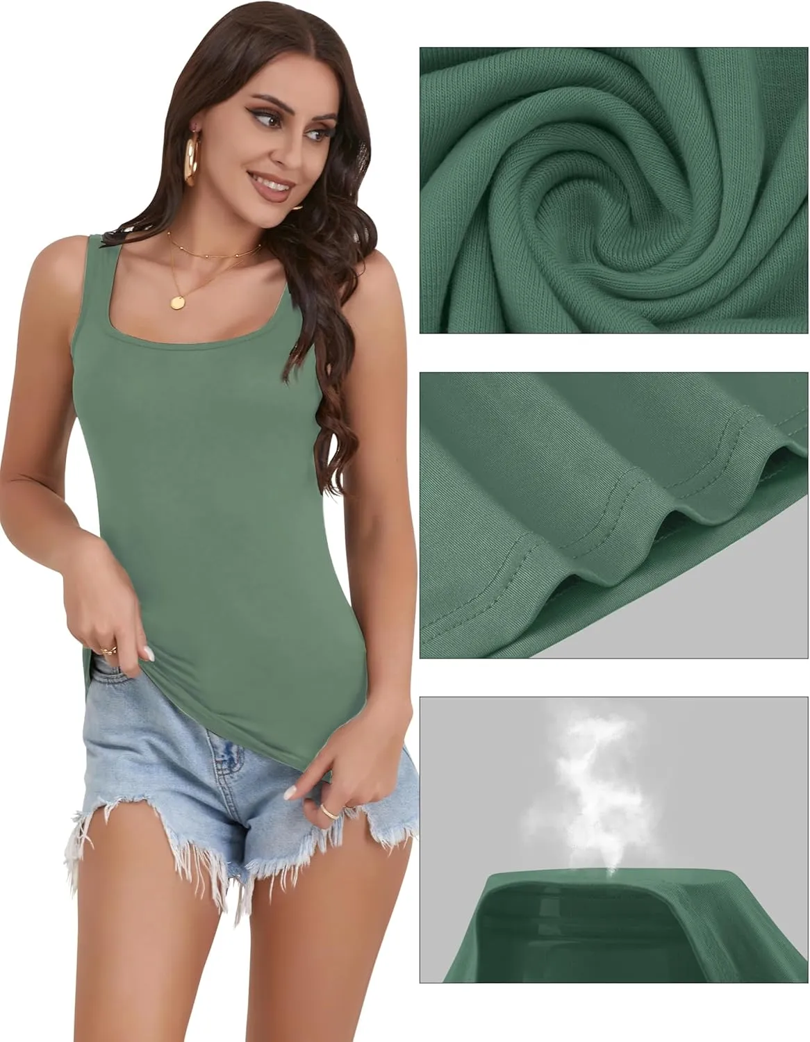 BQTQ 5 Pack Women's Tank Tops Square Neck Sleeveless Ladies Tank Top Undershirts