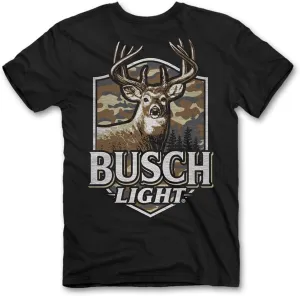 Busch Light Short Sleeve T-Shirt, Black | Busch Light, Buck Camo Shield Design | 100% Ringspun Cotton