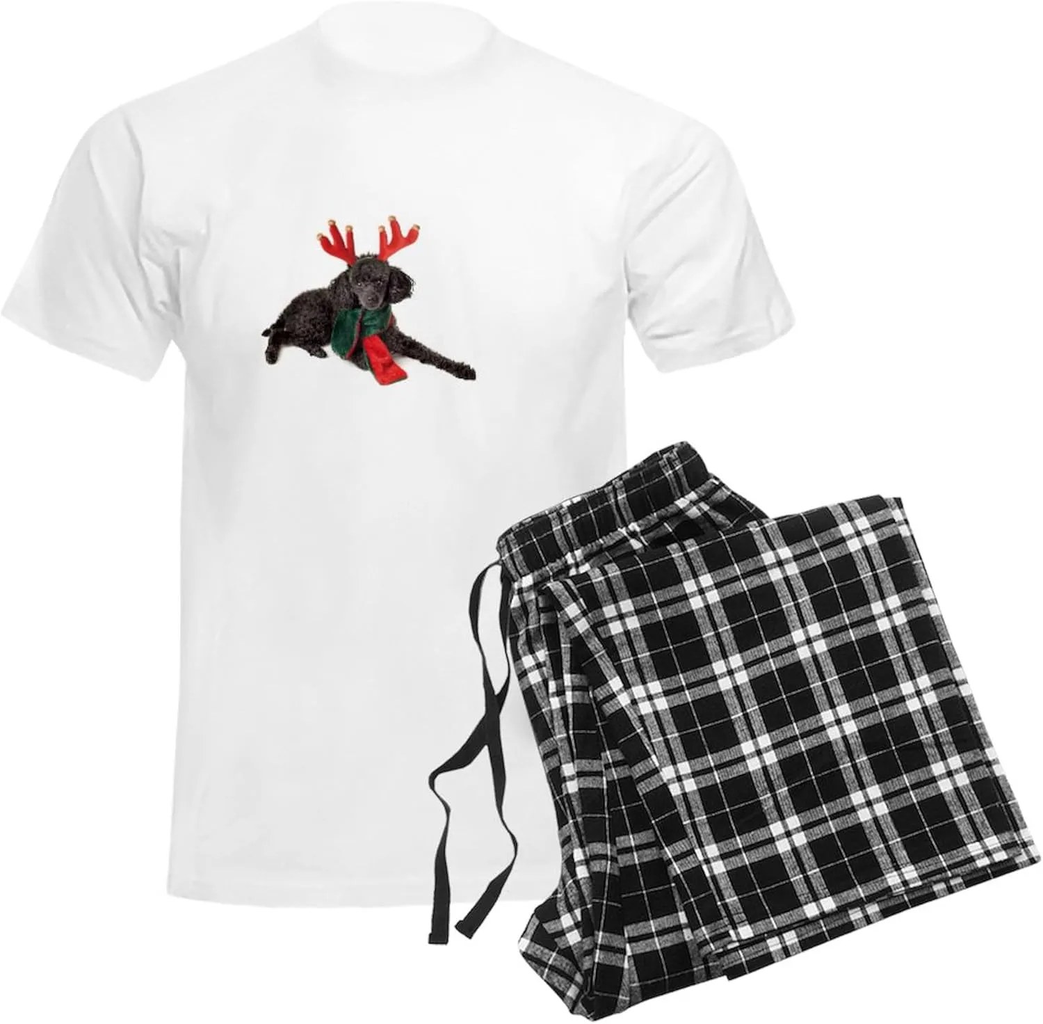 CafePress Black Christmas Poodle With A Men's Light Pajamas Men's Novelty Light Pajama Set, Comfortable PJ Sleepwear