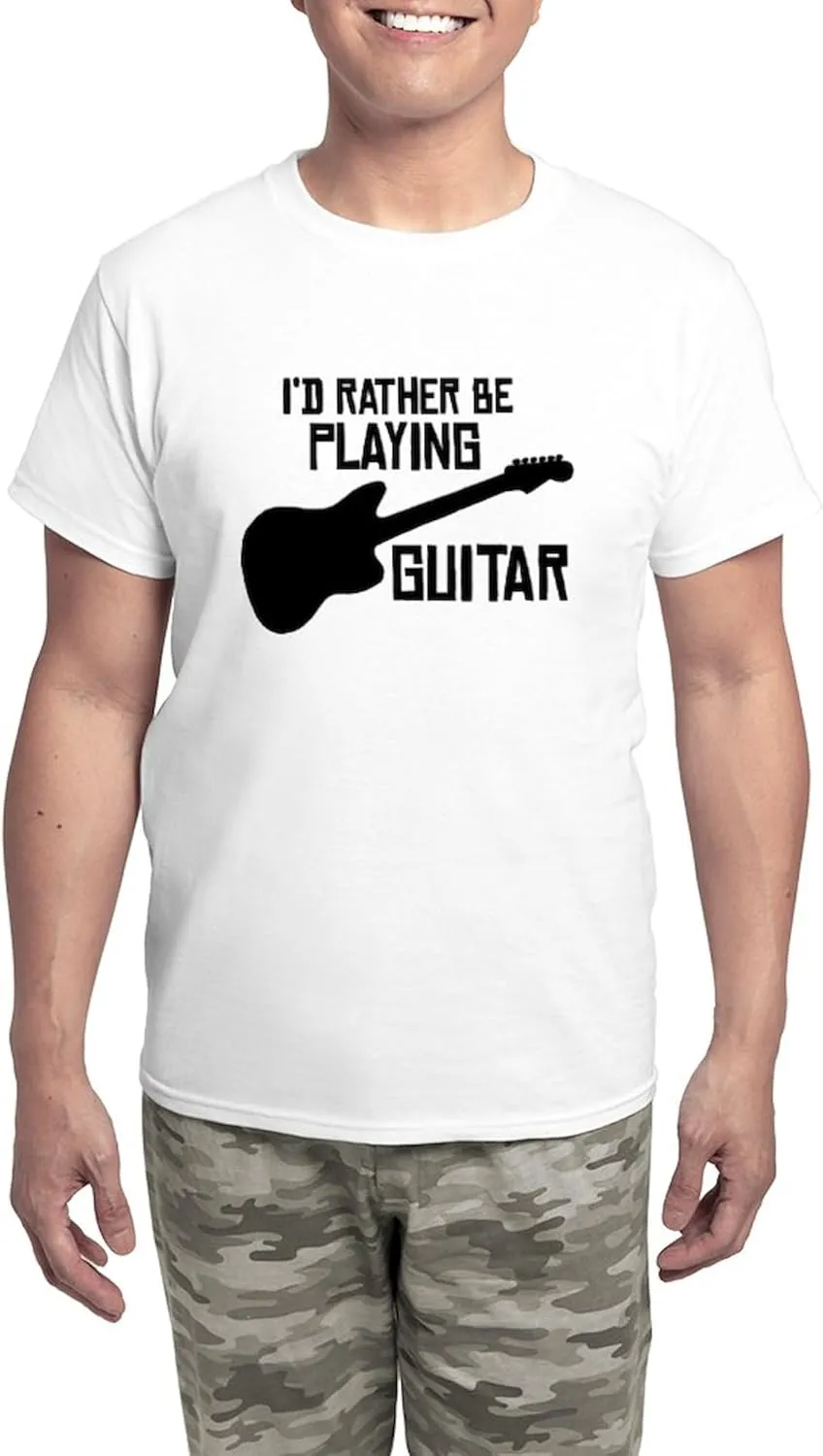 CafePress I'd Rather Be Playing Guitar Men's Light Pajamas Men's Novelty Light Pajama Set, Comfortable PJ Sleepwear