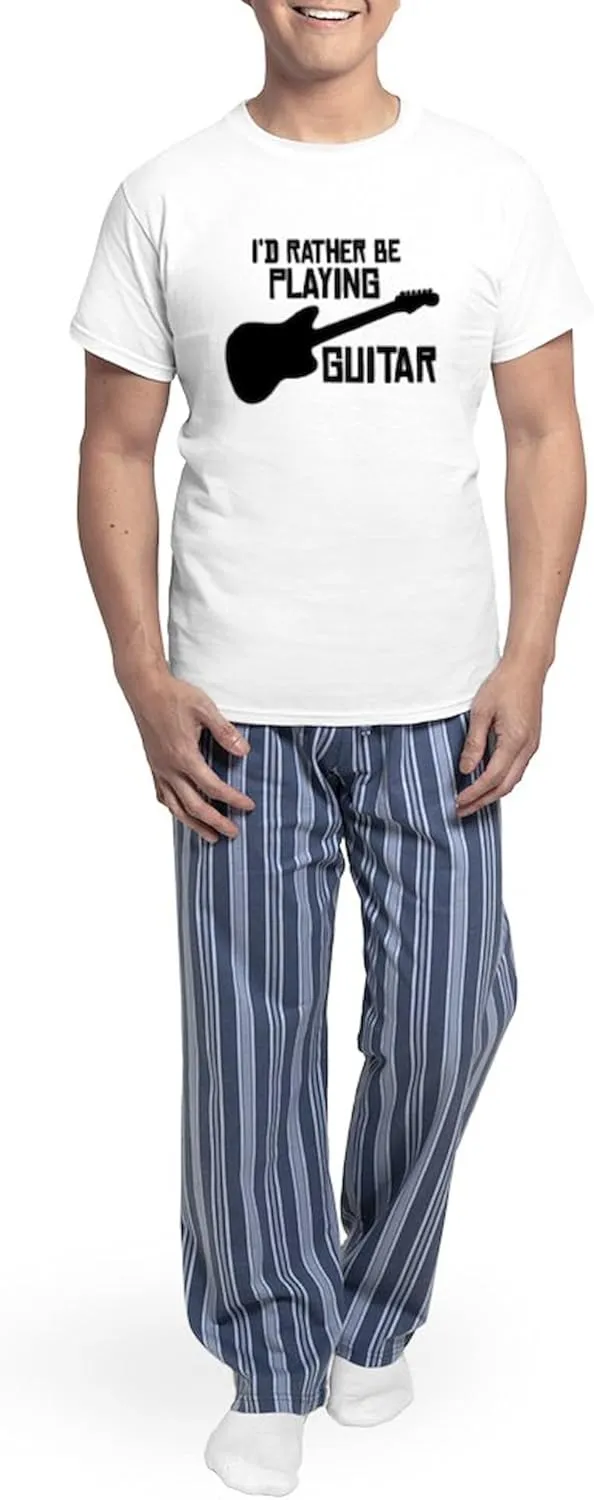 CafePress I'd Rather Be Playing Guitar Men's Light Pajamas Men's Novelty Light Pajama Set, Comfortable PJ Sleepwear