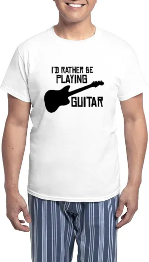 CafePress I'd Rather Be Playing Guitar Men's Light Pajamas Men's Novelty Light Pajama Set, Comfortable PJ Sleepwear
