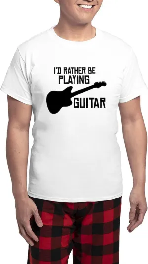 CafePress I'd Rather Be Playing Guitar Men's Light Pajamas Men's Novelty Light Pajama Set, Comfortable PJ Sleepwear
