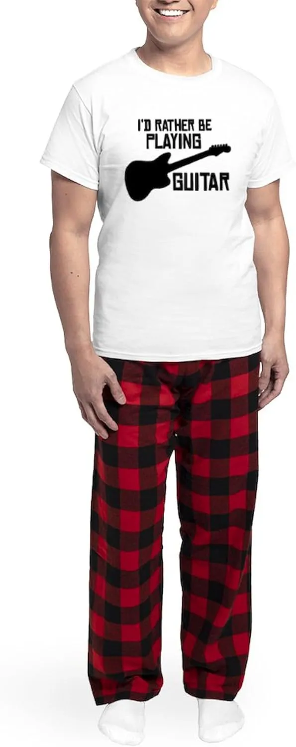 CafePress I'd Rather Be Playing Guitar Men's Light Pajamas Men's Novelty Light Pajama Set, Comfortable PJ Sleepwear