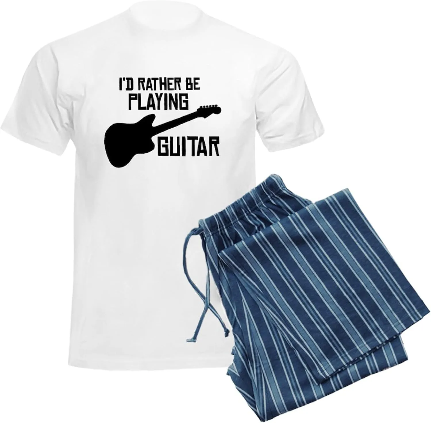 CafePress I'd Rather Be Playing Guitar Men's Light Pajamas Men's Novelty Light Pajama Set, Comfortable PJ Sleepwear