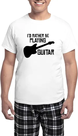 CafePress I'd Rather Be Playing Guitar Men's Light Pajamas Men's Novelty Light Pajama Set, Comfortable PJ Sleepwear