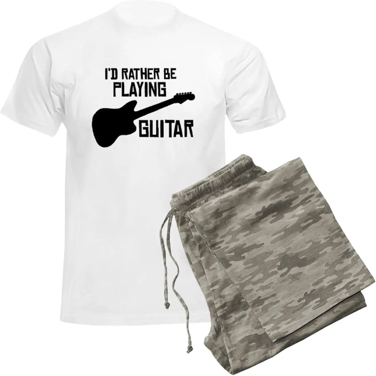CafePress I'd Rather Be Playing Guitar Men's Light Pajamas Men's Novelty Light Pajama Set, Comfortable PJ Sleepwear