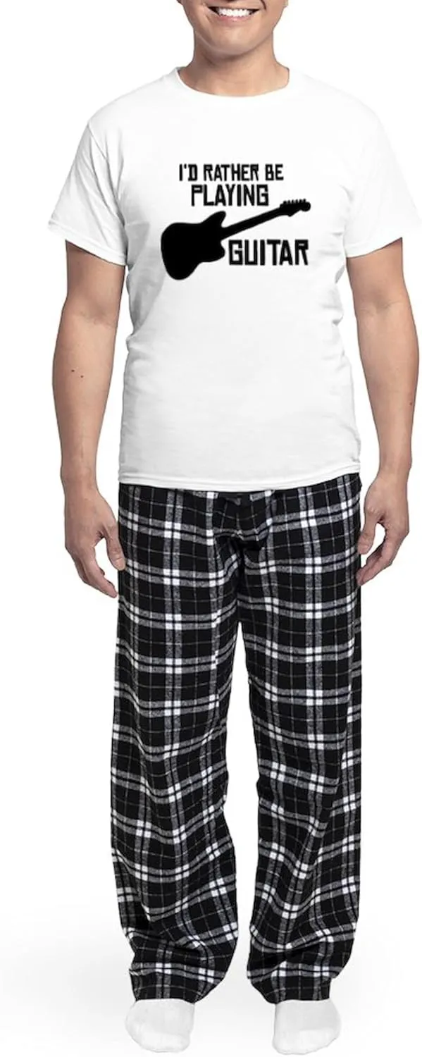 CafePress I'd Rather Be Playing Guitar Men's Light Pajamas Men's Novelty Light Pajama Set, Comfortable PJ Sleepwear