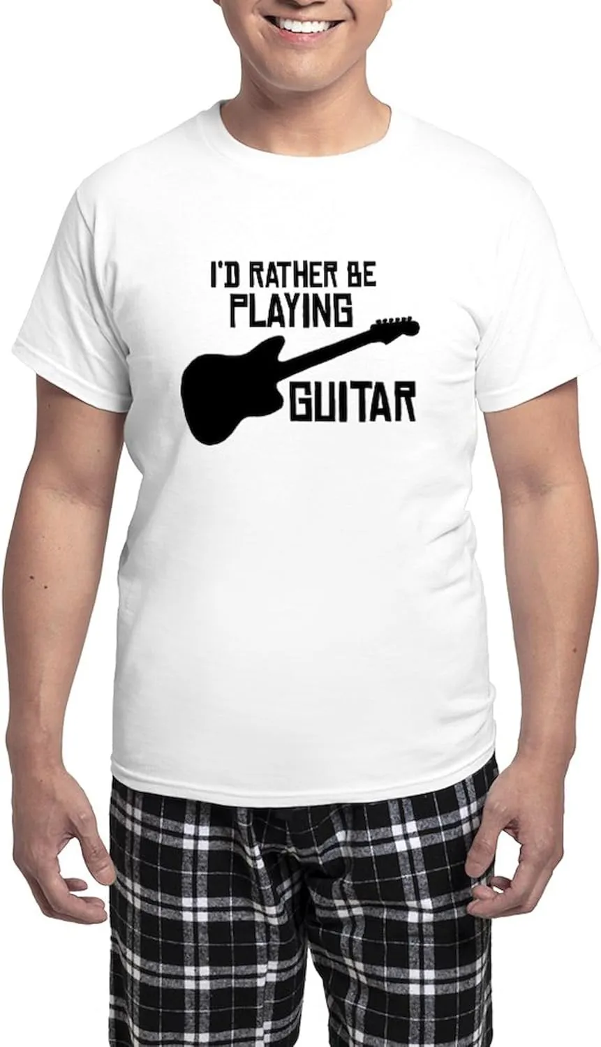 CafePress I'd Rather Be Playing Guitar Men's Light Pajamas Men's Novelty Light Pajama Set, Comfortable PJ Sleepwear