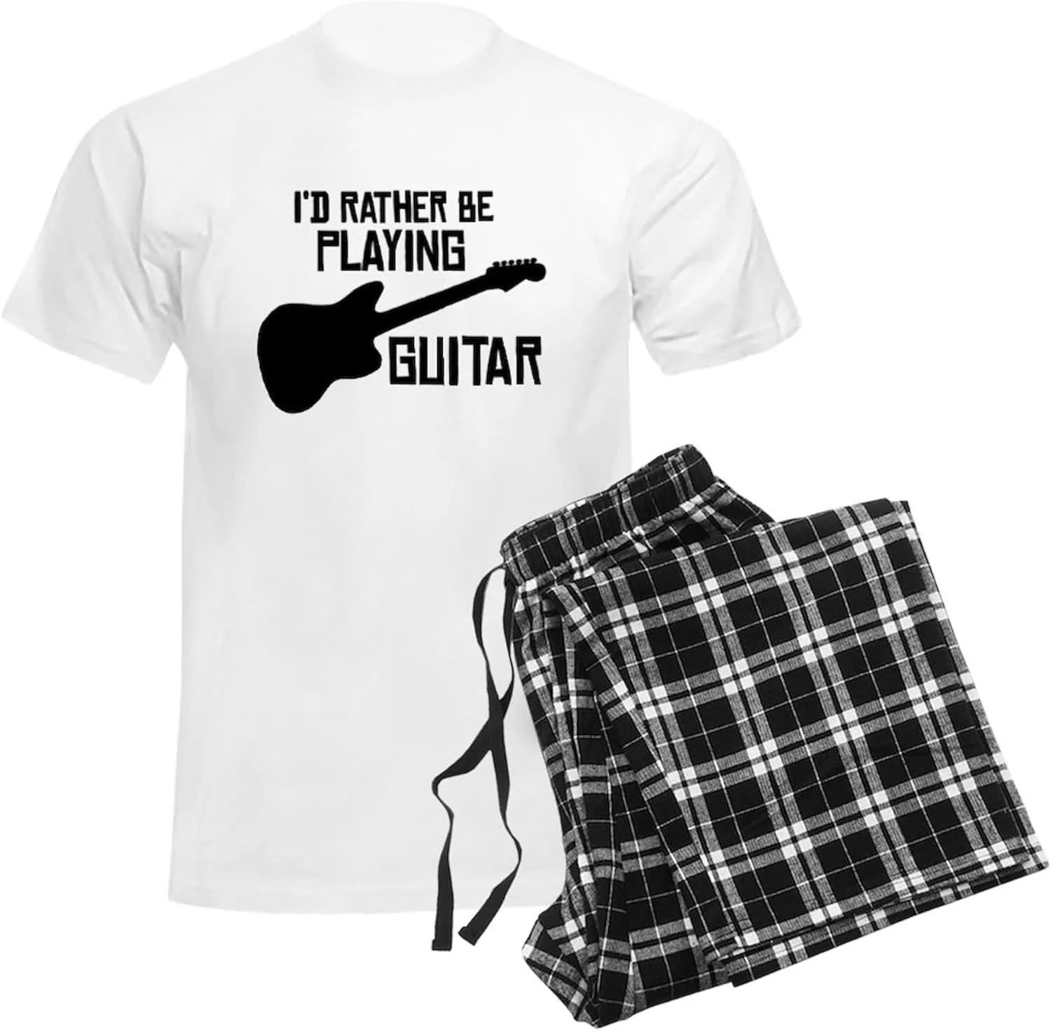 CafePress I'd Rather Be Playing Guitar Men's Light Pajamas Men's Novelty Light Pajama Set, Comfortable PJ Sleepwear