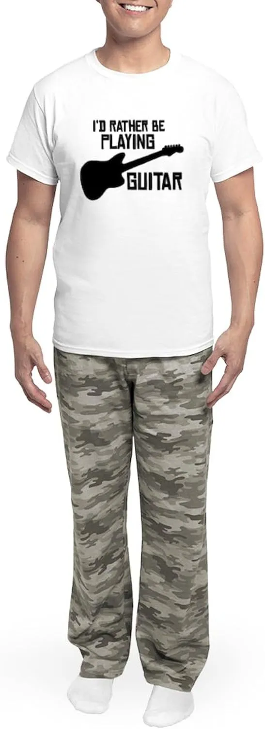 CafePress I'd Rather Be Playing Guitar Men's Light Pajamas Men's Novelty Light Pajama Set, Comfortable PJ Sleepwear