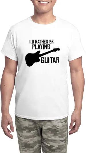 CafePress I'd Rather Be Playing Guitar Men's Light Pajamas Men's Novelty Light Pajama Set, Comfortable PJ Sleepwear