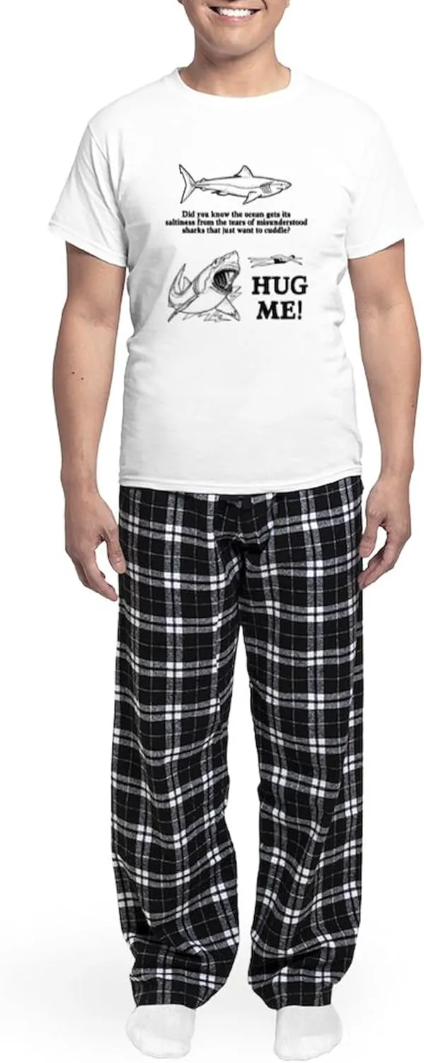 CafePress Sharks Need Hugs Men's Light Pajamas Men's Novelty Light Pajama Set, Comfortable PJ Sleepwear