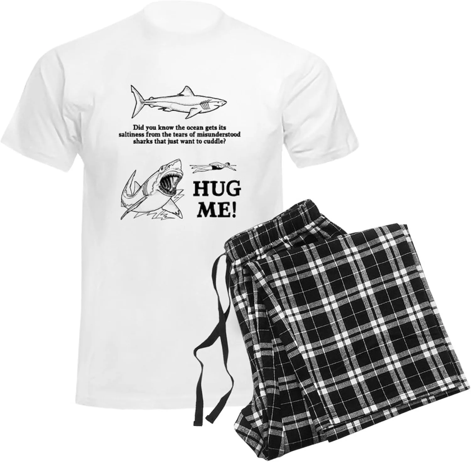 CafePress Sharks Need Hugs Men's Light Pajamas Men's Novelty Light Pajama Set, Comfortable PJ Sleepwear