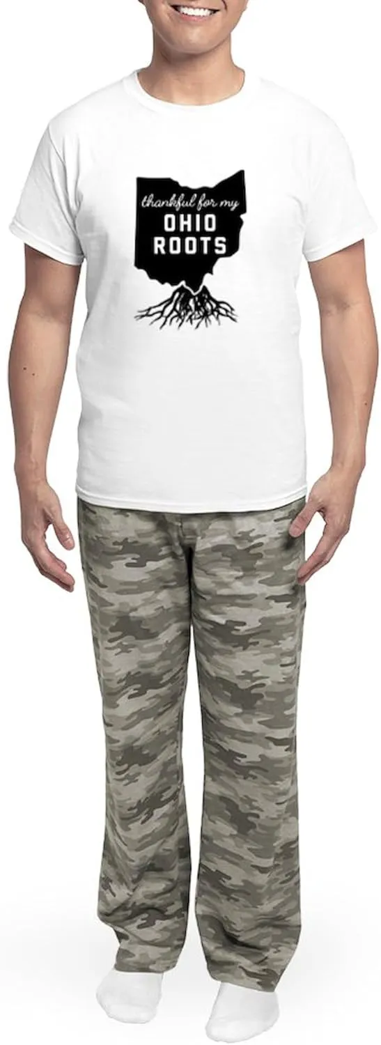 CafePress Thankful For My Ohio Roots Men's Light Pajamas Men's Novelty Light Pajama Set, Comfortable PJ Sleepwear