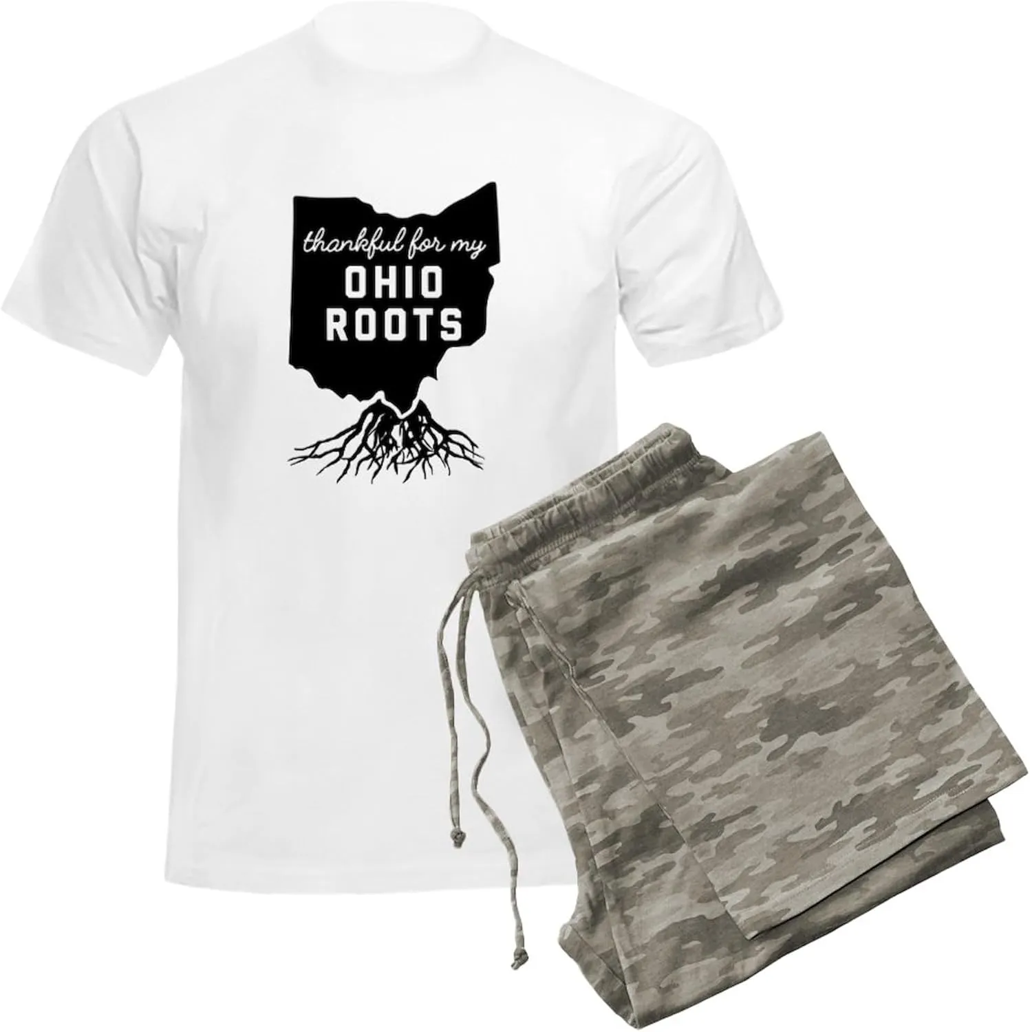 CafePress Thankful For My Ohio Roots Men's Light Pajamas Men's Novelty Light Pajama Set, Comfortable PJ Sleepwear