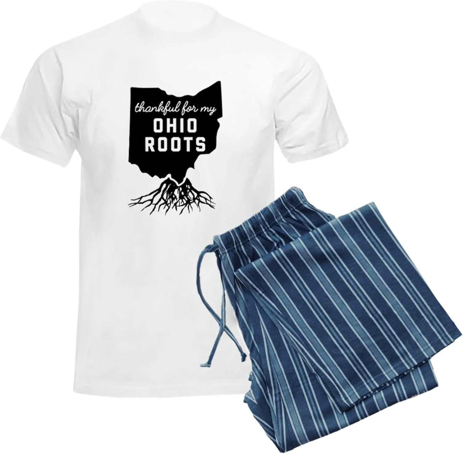 CafePress Thankful For My Ohio Roots Men's Light Pajamas Men's Novelty Light Pajama Set, Comfortable PJ Sleepwear
